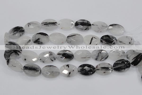 CRU92 15.5 inches 18*25mm faceted oval black rutilated quartz beads