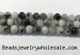 CRU935 15.5 inches 13mm faceted round black rutilated quartz beads