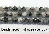 CRU936 15.5 inches 14mm faceted round black rutilated quartz beads