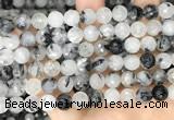 CRU958 15.5 inches 8mm faceted round black rutilated quartz beads