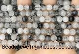 CRU961 15.5 inches 6mm round black rutilated quartz beads