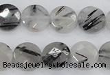 CRU97 15.5 inches 16mm faceted coin black rutilated quartz beads