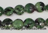 CRZ470 15.5 inches 12mm flat round ruby zoisite gemstone beads