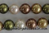 CSB1108 15.5 inches 12mm round mixed color shell pearl beads