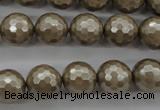 CSB1192 15.5 inches 12mm faceted round shell pearl beads