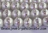 CSB1500 15.5 inches 6mm round shell pearl with rhinestone beads