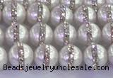 CSB1501 15.5 inches 8mm round shell pearl with rhinestone beads