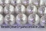 CSB1502 15.5 inches 10mm round shell pearl with rhinestone beads