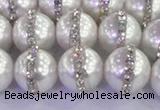 CSB1503 15.5 inches 12mm round shell pearl with rhinestone beads