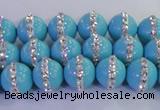 CSB1511 15.5 inches 8mm round shell pearl with rhinestone beads