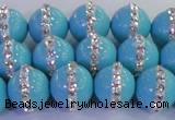 CSB1514 15.5 inches 14mm round shell pearl with rhinestone beads