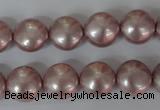 CSB181 15.5 inches 12mm flat round shell pearl beads wholesale