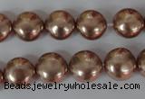 CSB182 15.5 inches 12mm flat round shell pearl beads wholesale