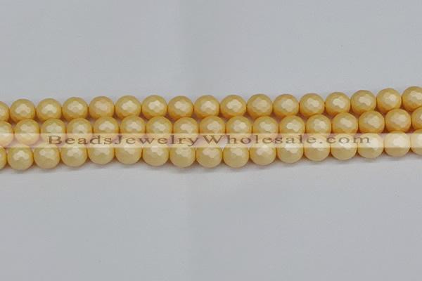 CSB1823 15.5 inches 10mm faceetd round matte shell pearl beads