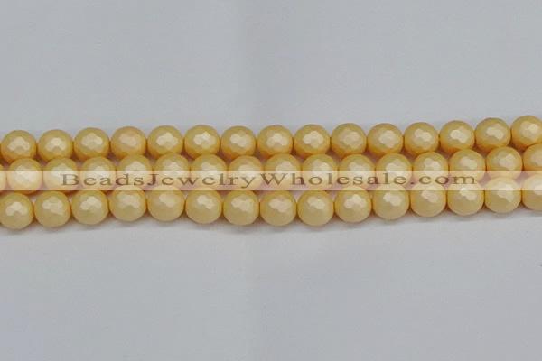 CSB1824 15.5 inches 12mm faceetd round matte shell pearl beads