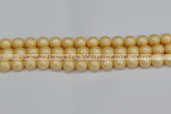 CSB1825 15.5 inches 14mm faceetd round matte shell pearl beads