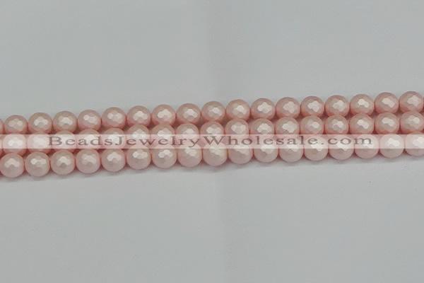 CSB1832 15.5 inches 8mm faceetd round matte shell pearl beads