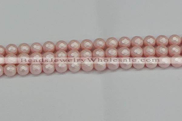 CSB1834 15.5 inches 12mm faceetd round matte shell pearl beads