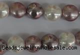 CSB184 15.5 inches 12mm flat round mixed color shell pearl beads