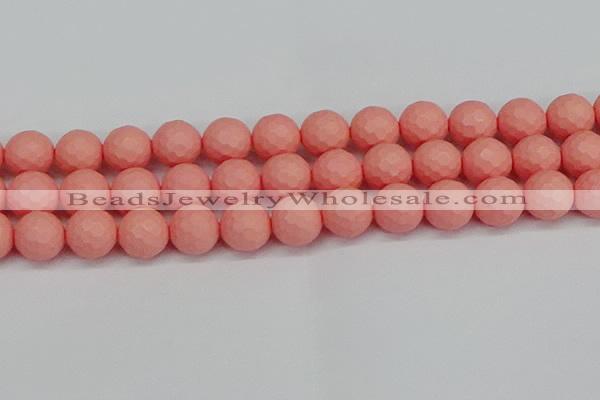 CSB1855 15.5 inches 14mm faceetd round matte shell pearl beads