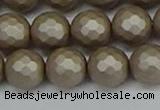 CSB1905 15.5 inches 14mm faceted round matte shell pearl beads