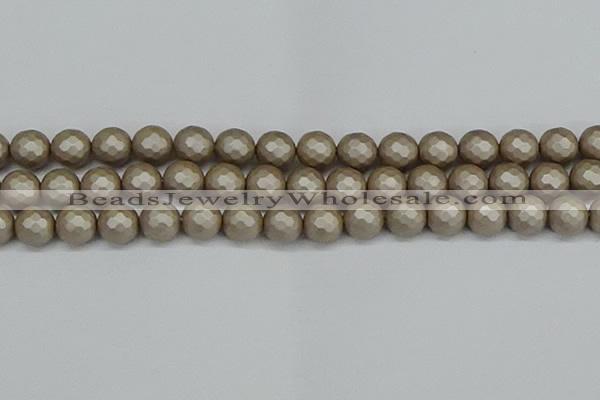 CSB1905 15.5 inches 14mm faceted round matte shell pearl beads