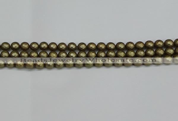 CSB1911 15.5 inches 6mm faceted round matte shell pearl beads