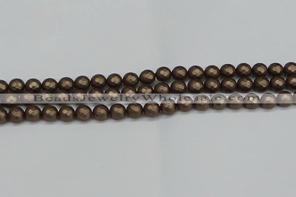 CSB1922 15.5 inches 8mm faceted round matte shell pearl beads