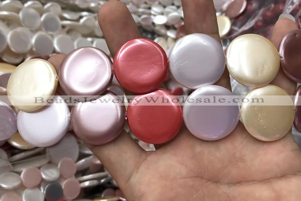 CSB2148 15.5 inches 30mm coin mixed shell pearl beads wholesale