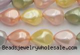 CSB416 12*15.5mm faceted teardrop mixed color shell pearl beads