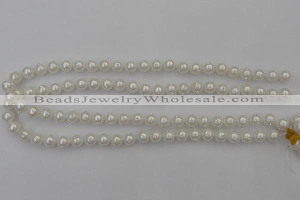 CSB425 15.5 inches 8mm round shell pearl with rhinestone beads