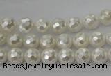 CSB451 15.5 inches 8mm faceted round shell pearl beads