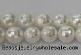 CSB453 15.5 inches 12mm faceted round shell pearl beads