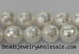 CSB454 15.5 inches 14mm faceted round shell pearl beads