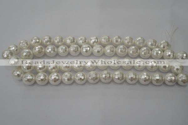 CSB454 15.5 inches 14mm faceted round shell pearl beads