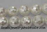 CSB455 15.5 inches 16mm faceted round shell pearl beads