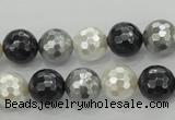 CSB472 15.5 inches 12mm faceted round mixed color shell pearl beads