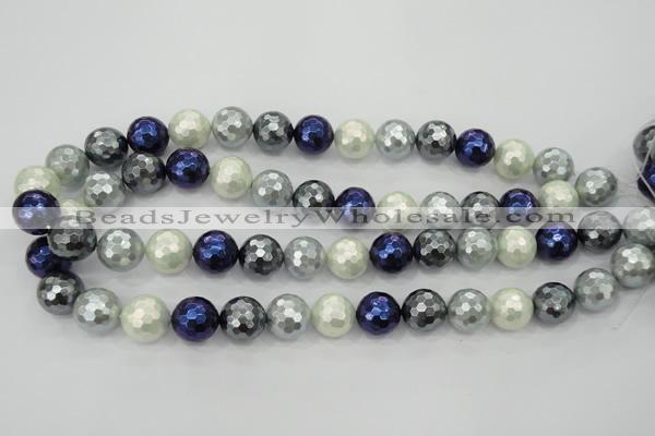 CSB483 15.5 inches 14mm faceted round mixed color shell pearl beads