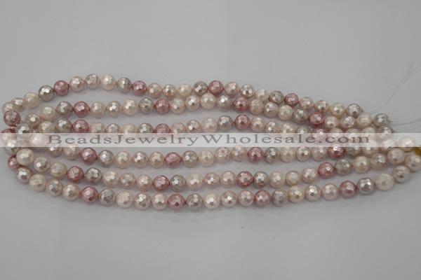 CSB490 15.5 inches 8mm faceted round mixed color shell pearl beads