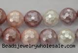 CSB494 15.5 inches 16mm faceted round mixed color shell pearl beads