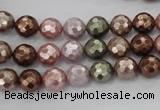 CSB500 15.5 inches 8mm faceted round mixed color shell pearl beads