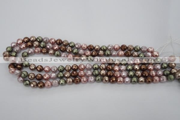 CSB500 15.5 inches 8mm faceted round mixed color shell pearl beads