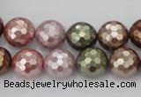 CSB502 15.5 inches 12mm faceted round mixed color shell pearl beads