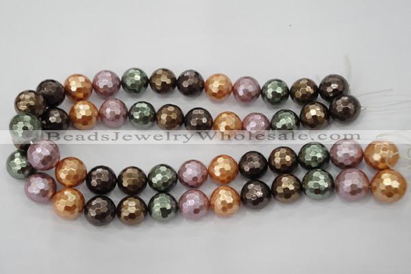 CSB514 15.5 inches 16mm faceted round mixed color shell pearl beads