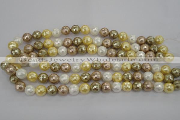 CSB522 15.5 inches 12mm faceted round mixed color shell pearl beads