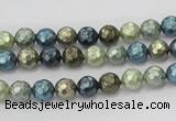 CSB529 15.5 inches 6mm faceted round mixed color shell pearl beads