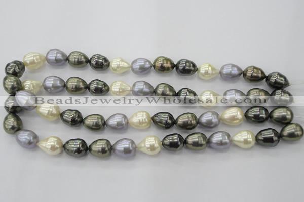 CSB552 15.5 inches 12*15mm whorl teardrop mixed color shell pearl beads