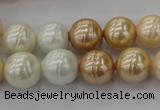 CSB611 15.5 inches 12mm whorl round mixed color shell pearl beads