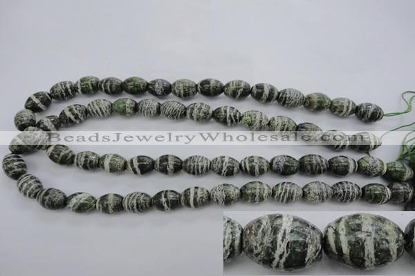 CSJ100 15.5 inches 10*14mm rice green silver line jasper beads