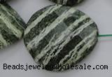 CSJ128 15.5 inches 30*38mm faceted freeform green silver line jasper beads